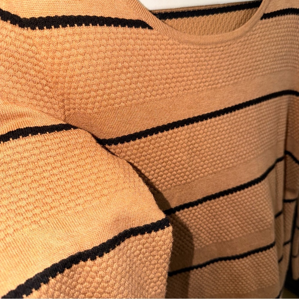 Chico’s Striped Sweater Camel Black Lightweight Knit Casual Women’s S - Picture 2 of 6